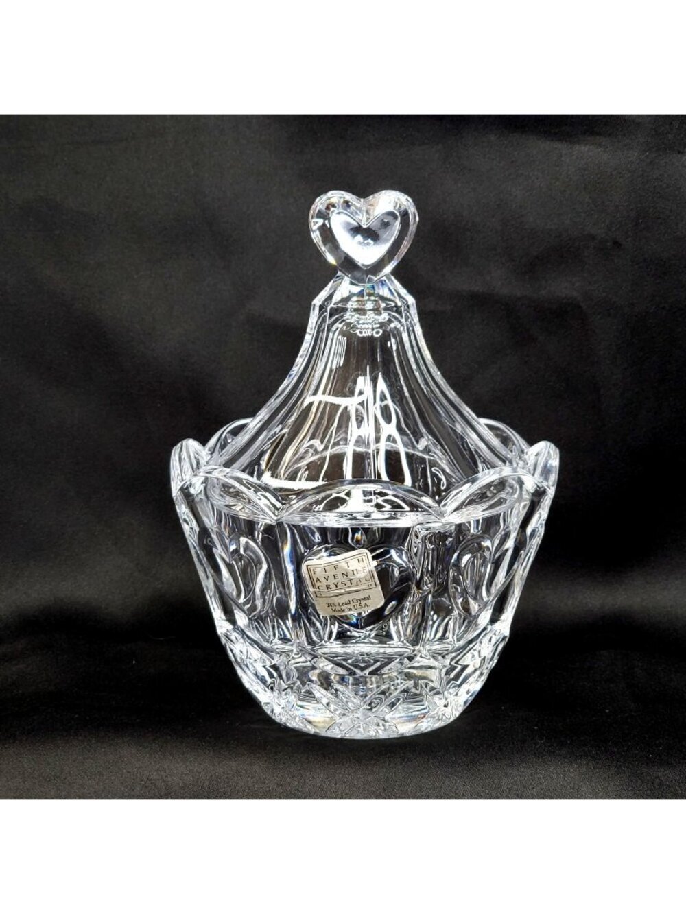 VTG 1970's Fifth Avenue 24% Lead Crystal Cherish Heart Pattern Candy Dish 6"